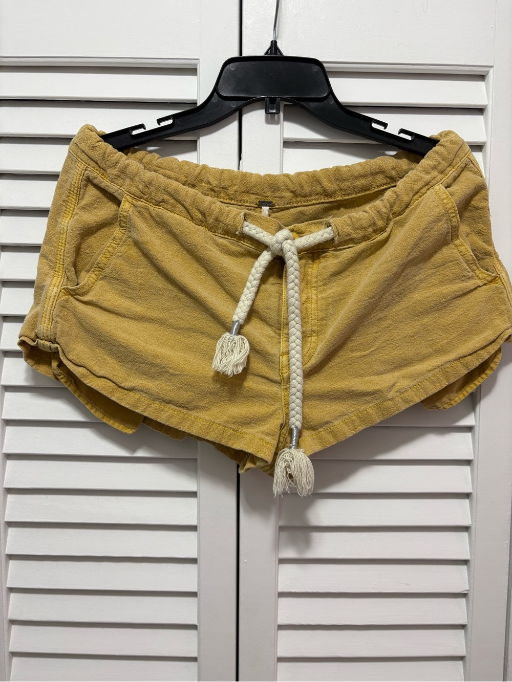 Free People Mustard Yellow Terry Drawstring Athletic Shorts